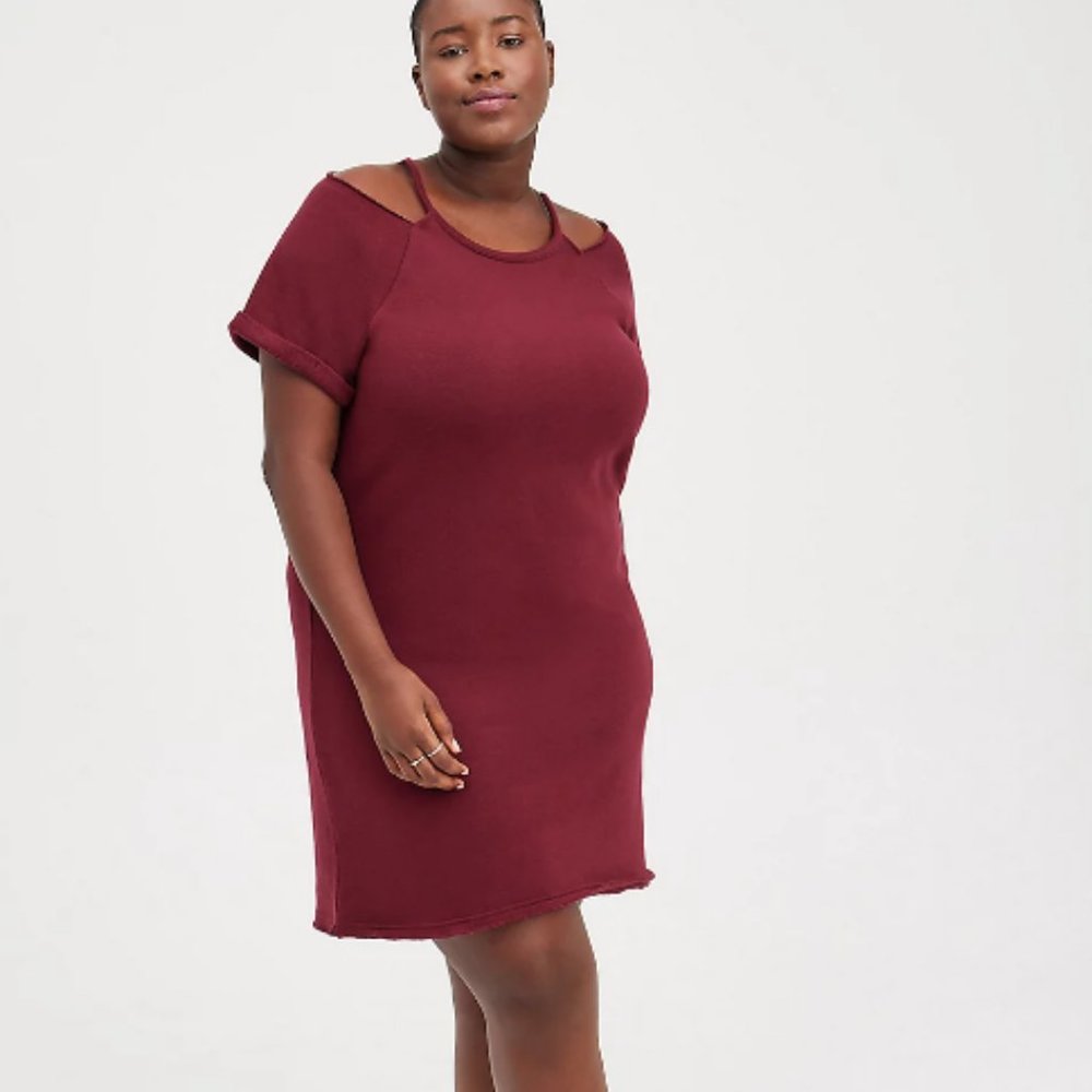 Cold Shoulder Dress- Cozy Fleece Wine (New w/o Tags)